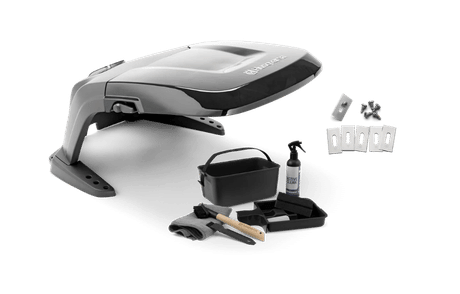 Tillbehör till robotgräsklippare: Garage, knivar, rengöringspaket