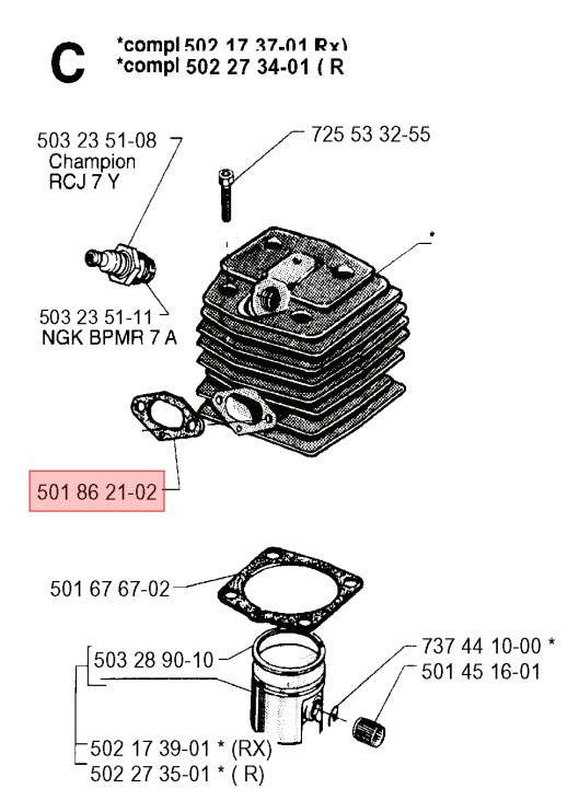 Husqvarna Gasket Middle Piece 5018621-02 5018621-02