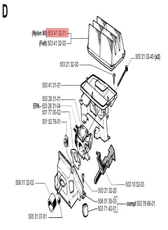 Air filter Husqvarna 40, 45, 49, Jonsered 2041, 2045, 2050