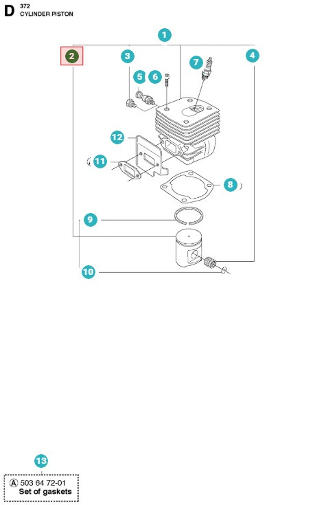Piston 50mm Husqvarna 371XP, 372XP