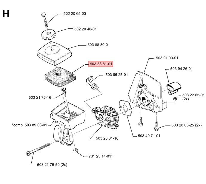 Air filter Husqvarna 123, 223, 322, 323, 325, 326