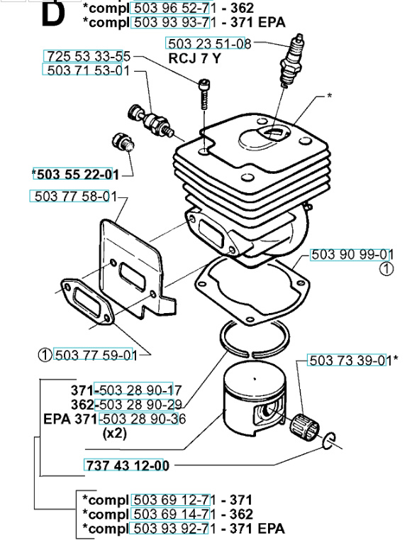 Cylinder Husqvarna 362XP, 371XP, CS2163, CS2171